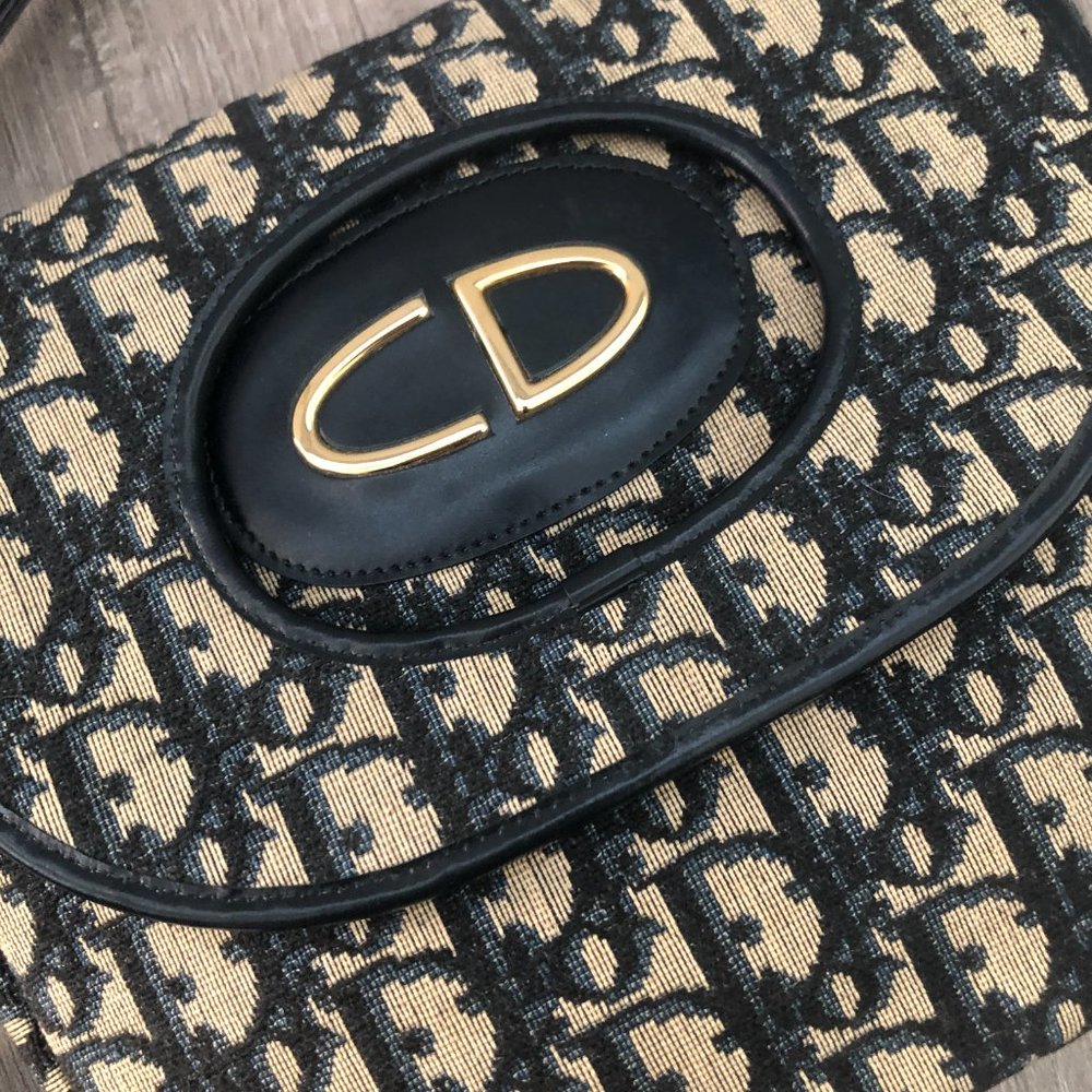 1970s Christian Dior monogram black trotter canvas shoulder satchel purse - Picture 8 of 9